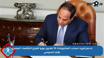 «دعم كبير» حساب المشروعات 10 ملايين يورو لتعزيز الاقتصاد المصري بقرار السيسي